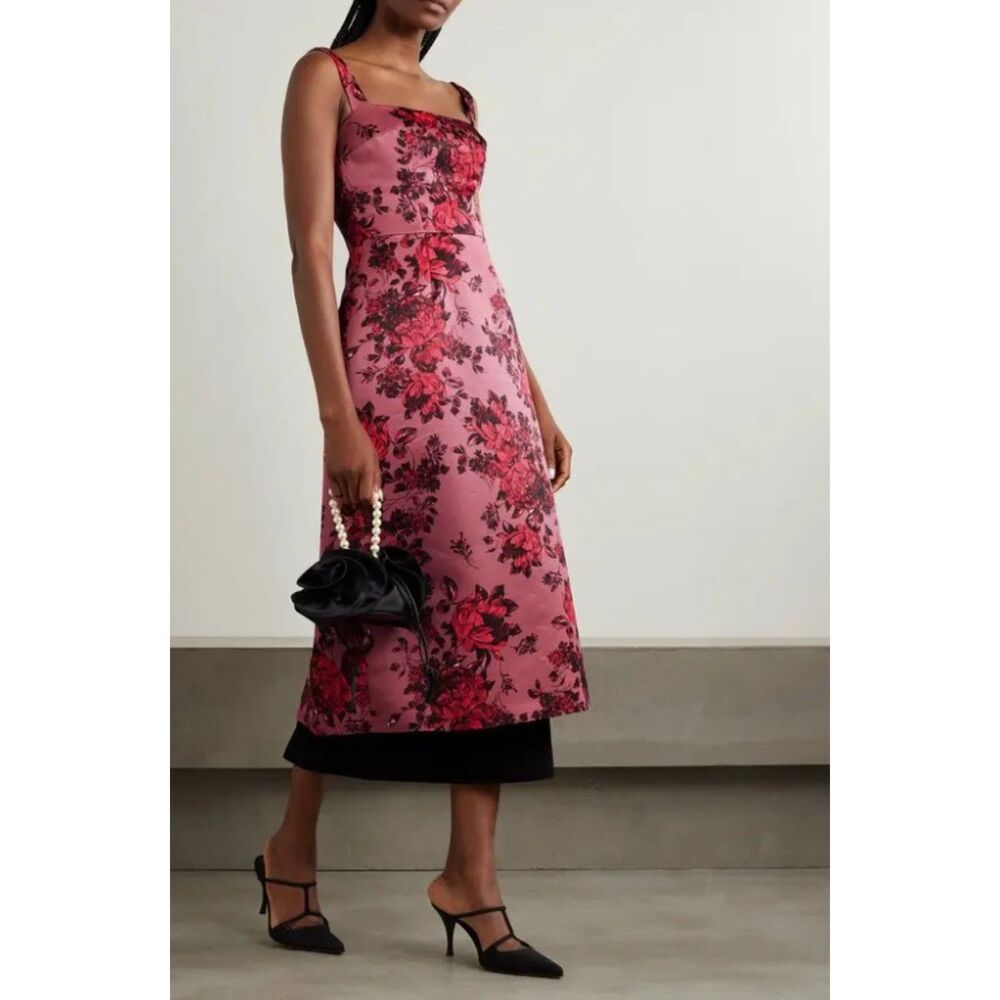 Emilia Wickstead Pink Tiffany Floral Print Faille Midi Dress Size 4 US
